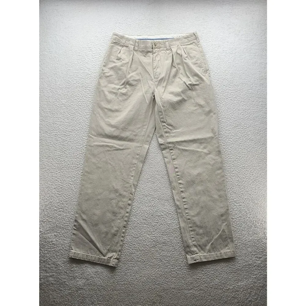 Polo Ralph Lauren Khaki Pants Mens 34x31 (Tag 34x32) Pleated Classic Fit Preppym